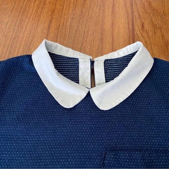 Jacadi Paris Girl Navy Blue Blouse with White Collar
